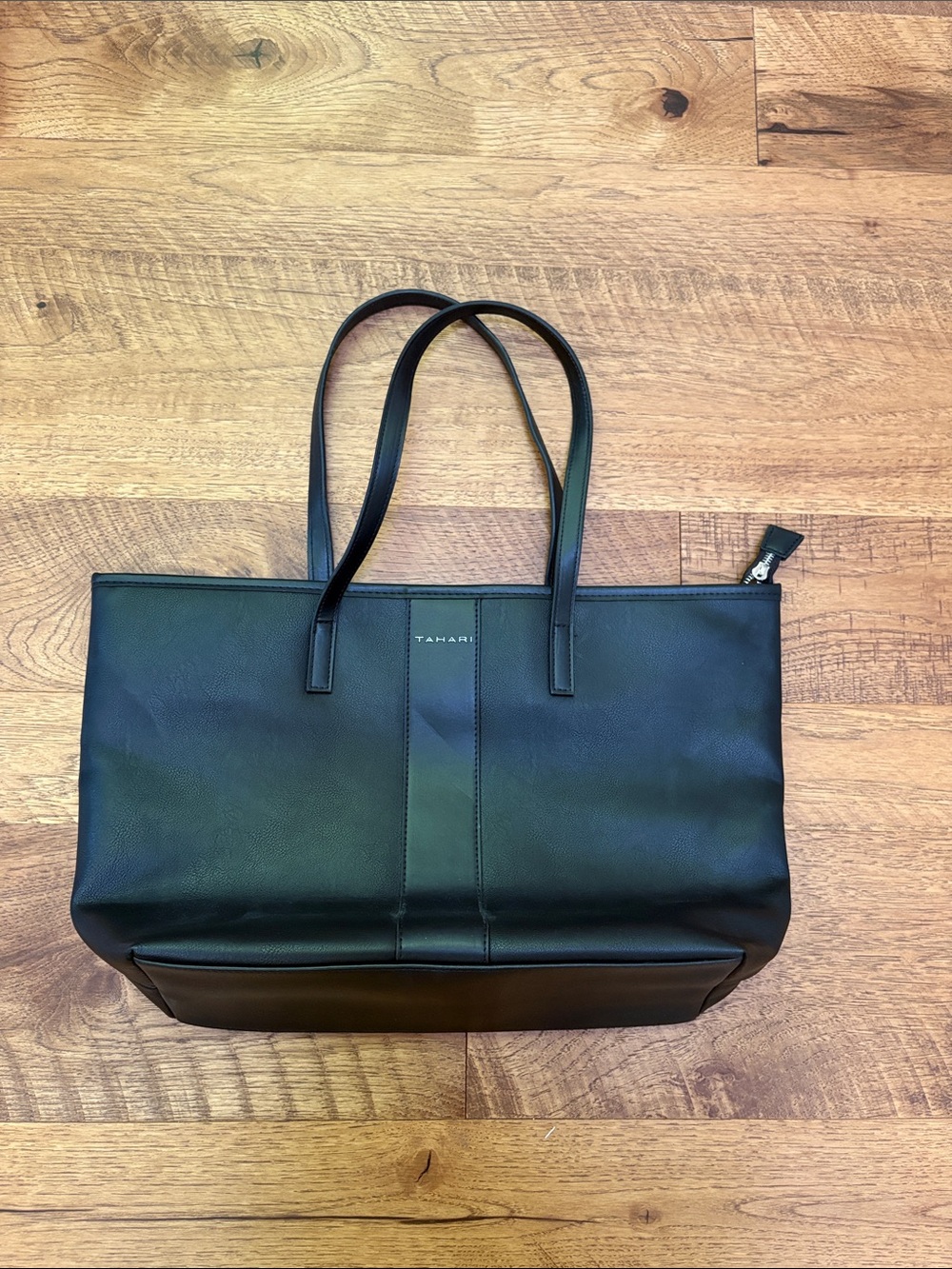 Tahari Black faux Leather Zip-Top Tote